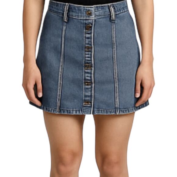 Forever21 Denim Skirt Mini Jean Straight Medium Wash Button Down Blue Small - Picture 1 of 6